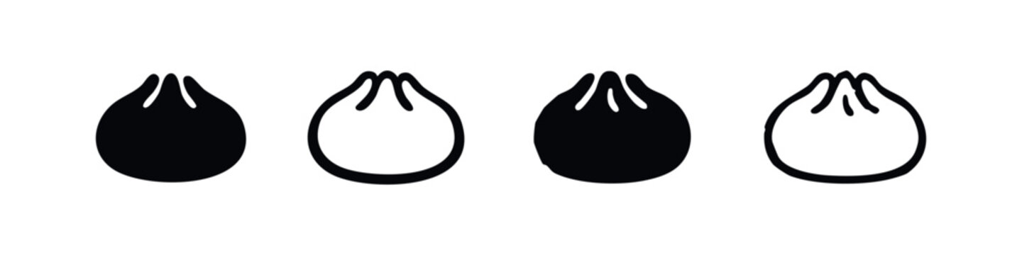 Chinese Steamed Dumpling Icons Set - Hand Drawn Asian Cuisine Food Vector