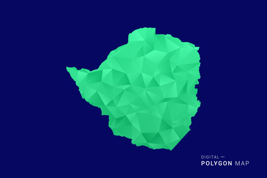 Zimbabwe Map - low poly polygon vector, geometric triangulated silhouette in green and blue tones, clean modern style, isolated background for infographic use.