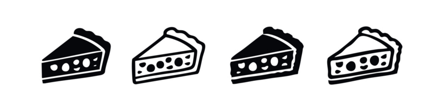 Cheesecake or fruit pie slice icon set in black and white styles, perfect for menus and designs.