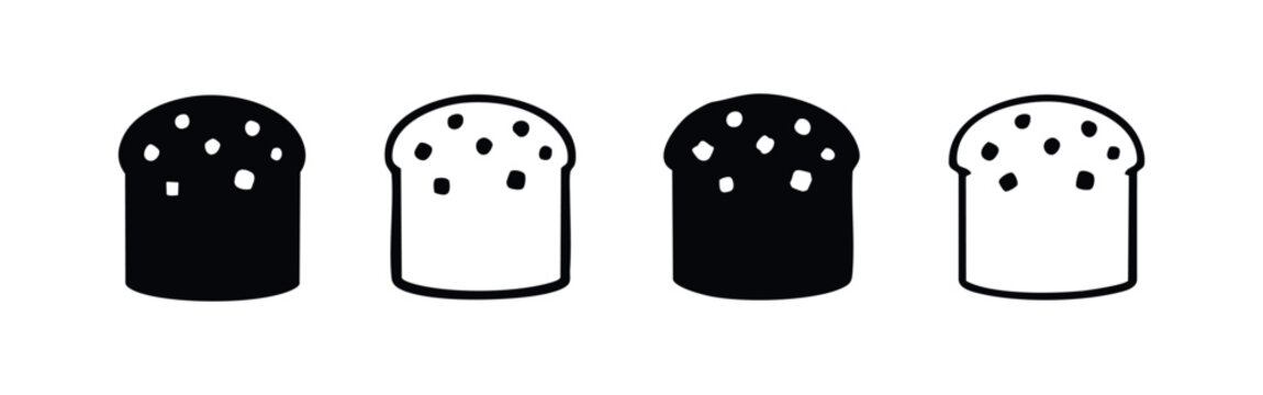 Cylindrical object with rounded top and scattered dots icon set, showing solid and outlined bread or bun shapes.