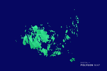 Fototapeta premium Aland Islands Map - low poly polygon vector, geometric triangulated silhouette in green and blue tones, clean modern style, isolated background for infographic use.