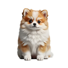Obraz premium Adorable sitting pedigreed brown pomeranian spitz puppy portrait isolated on white background as a cute fluffy domestic pet animal