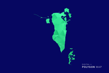 Bahrain Map - low poly polygon vector, geometric triangulated silhouette in green and blue tones, clean modern style, isolated background for infographic use.