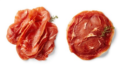 Obraz premium Cured ham from Italy or Spain on a white backdrop