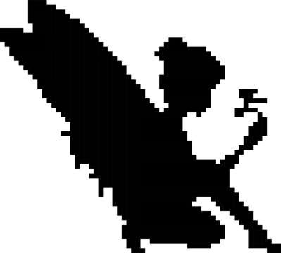 Fairy pixel icon, magical winged fantasy character 8 bit retro game style vector