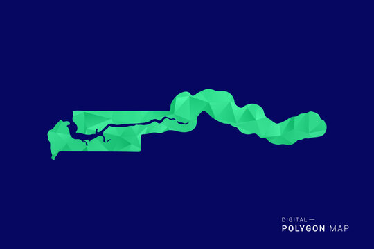 Gambia Map - low poly polygon vector, geometric triangulated silhouette in green and blue tones, clean modern style, isolated background for infographic use.