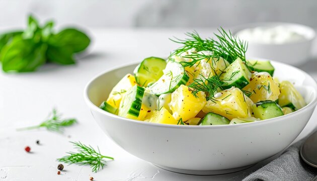 Frischer Kartoffelsalat mit Gurke und Dill