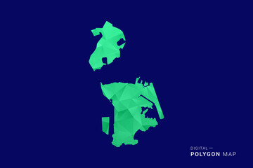 Macao Map - low poly polygon vector, geometric triangulated silhouette in green and blue tones, clean modern style, isolated background for infographic use.
