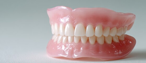 Fototapeta premium Dental prosthetic model of a dental implant displayed on a white surface with a sunny light background highlighting the structure and detail of the model