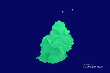 Mauritius Map - low poly polygon vector, geometric triangulated silhouette in green and blue tones, clean modern style, isolated background for infographic use. © Whatever