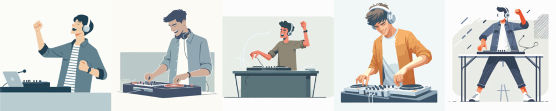 vector of young man playing Disc Jockey
