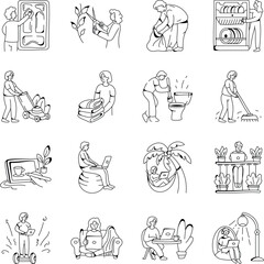 Obraz premium Set of Hand Drawn Work and Daily Routine Illustrations 