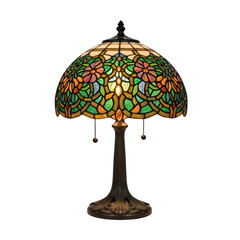 Stained Glass Table Lamp with Floral Pattern in Green Orange and Yellow