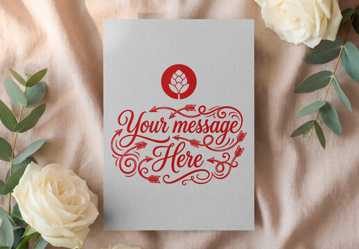 Floral Card Mockup &ndash; Elegant Stationery Flat Lay