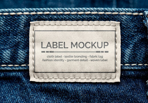 Blank Fabric Label Mockup on Dark Denim Jeans