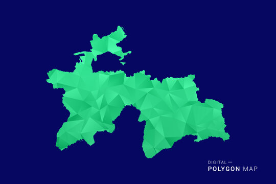 Tajikistan Map - low poly polygon vector, geometric triangulated silhouette in green and blue tones, clean modern style, isolated background for infographic use.