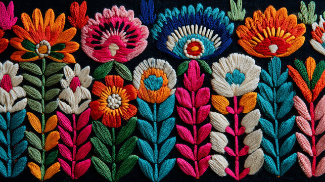 Mexican Otomi Embroidery Pattern Folk Art Cultural Heritage Global Diversity Inclusion Concept Textile Design Future
