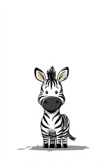 Fototapeta premium A cute cartoon zebra stands gracefully with bold black and white stripes. This clean vector illustration features a friendly expression and simple lines, perfect for children’s book designs.