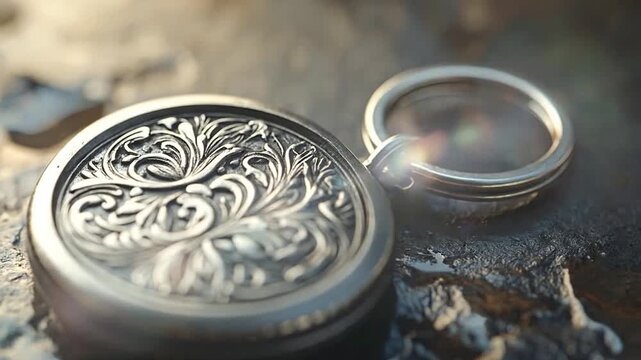Close-up of a detailed llic keychain with an ornate floral design, reflecting light.