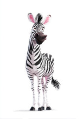 Fototapeta premium A cute cartoon zebra stands gracefully with bold black and white stripes. This clean vector illustration features a friendly expression and simple lines, perfect for children’s book designs.