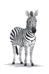 Fototapeta premium A cute cartoon zebra stands gracefully with bold black and white stripes. This clean vector illustration features a friendly expression and simple lines, perfect for children’s book designs.