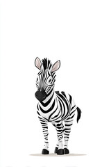 Fototapeta premium A cute cartoon zebra stands gracefully with bold black and white stripes. This clean vector illustration features a friendly expression and simple lines, perfect for children’s book designs.