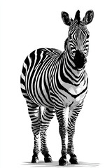 Fototapeta premium A cute cartoon zebra stands gracefully with bold black and white stripes. This clean vector illustration features a friendly expression and simple lines, perfect for children’s book designs.