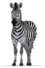 Fototapeta premium A cute cartoon zebra stands gracefully with bold black and white stripes. This clean vector illustration features a friendly expression and simple lines, perfect for children’s book designs.