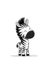 Fototapeta premium A cute cartoon zebra stands gracefully with bold black and white stripes. This clean vector illustration features a friendly expression and simple lines, perfect for children’s book designs.
