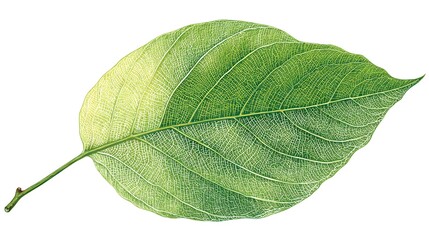 Obraz premium Detailed Watercolor Illustration of a Single Green Leaf with Visible Veins.