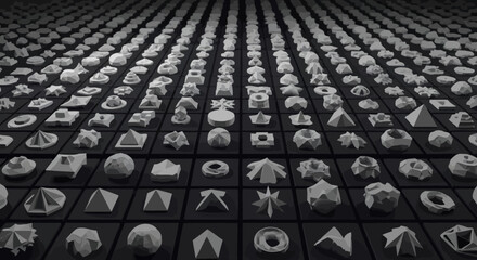 Fototapeta premium Abstract Geometric Shapes Arrayed on a Grid in Monochrome Style