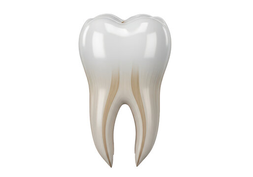 Anatomical illustration of a single human molar tooth with visible root structure isolated on transparent background,png,PNG