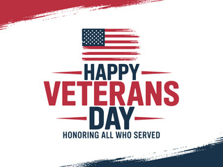 Bold patriotic greeting text declares Happy Veterans Day honoring all military.