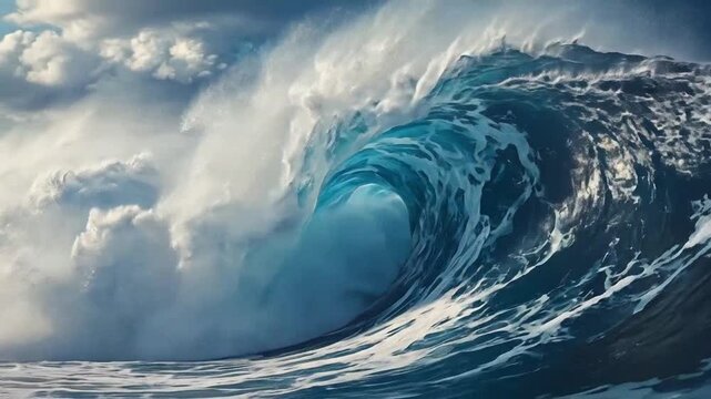 Dramatic view of a powerful ocean wave, showcasing the raw energy and beauty of the sea.