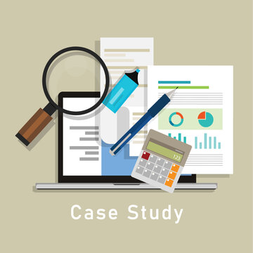 Case study concept with document paper chart and magnifying glass flat icon symbol vector illustration