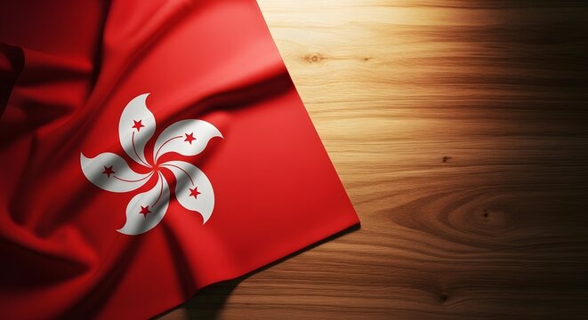 Labor day celebrations with hong kong flag on wooden background