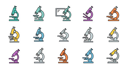Obraz premium Colorful vector illustrations of laboratory microscopes in various color palettes for scientific