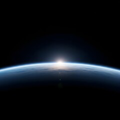 Fototapeta premium Sunrise or sunset over the curved horizon of earth from space with a clear view of the atmosphere and black space