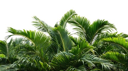 Fototapeta premium Lush Green Palm Fronds Against a Bright White Sky.