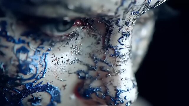 Intricate dermal designs on a human face, capturing artistic embellishments, delicate patterns, and textures using refined visual techniques