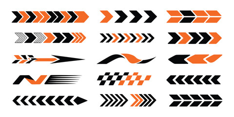 Racing car graphics and speed stripe vector collection, with checkered flags, finish lines, and fast motion design elements, suitable for motorsport branding,