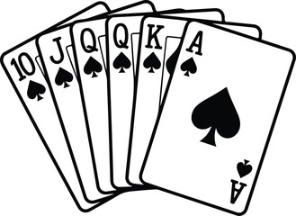 Royal flush spades playing cards set for poker and gambling concept isolated on white background flat vector illustration