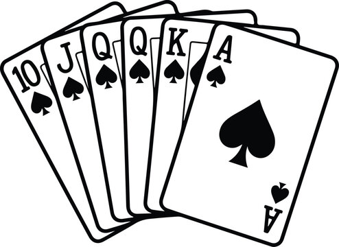 Royal flush spades playing cards set for poker and gambling concept isolated on white background flat vector illustration