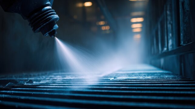 Vibrant photo of Automated industrial spray painting machine on a production line