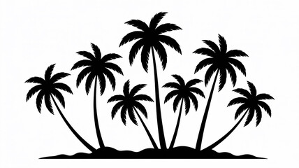 Obraz premium A tropical summer sunset beach landscape illustration featuring the artistic silhouette of coconut palm trees against a paradise island sky and ocean