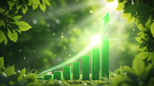 Green finance growing chart arrow progress positive investment nature background