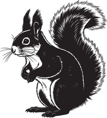 Black and white of a squirrel eating an acorn also transparent background wildlife © PixelSaga MH2 