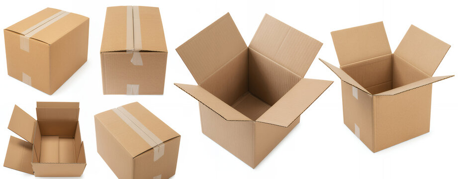 Various cardboard boxes on white background packaging