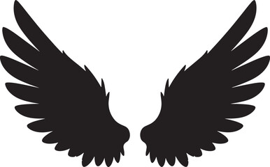 Obraz premium Black angel wings silhouette with detailed feather texture also transparent background black wings bird wings