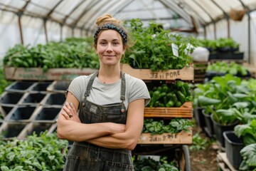 Obraz premium Woman Farmer Leading Organic Herb Production 